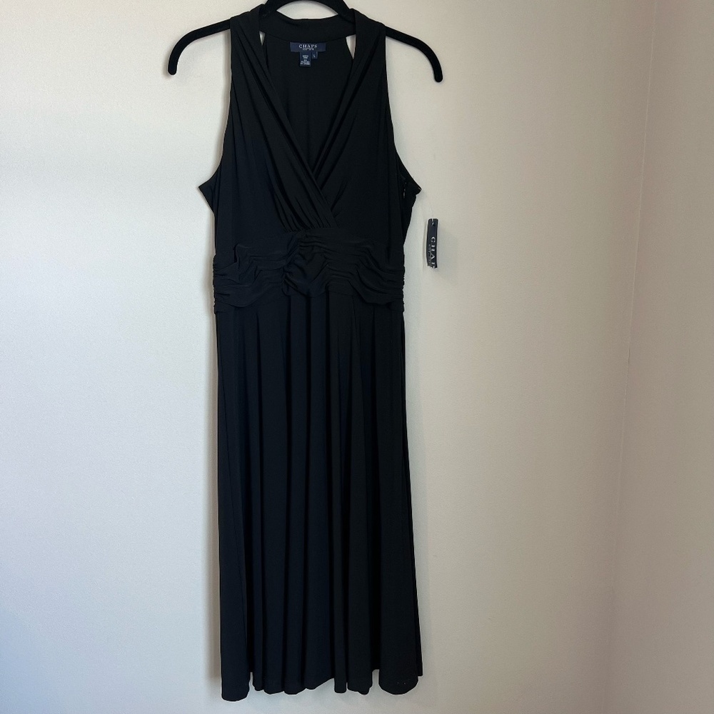 Chaps Malibu A-Line Midi Dress Black Sleeveless V-Neck Halter NEW  Women's Large